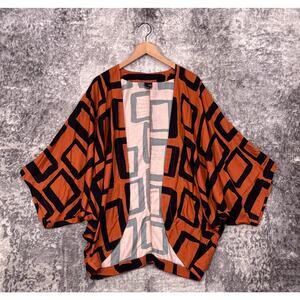 Lisa Bayne Topper M / L Womens Geometric Kimono Sleeve Open Front Top